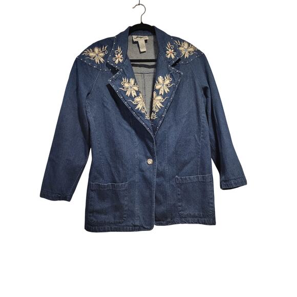 Vintage JenJen Darian 80s Y2K M Denim Jacket Bling Western Dolly Parton Rodeo - Picture 1 of 6